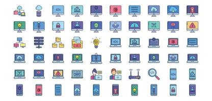 colección de íconos relacionados con el desarrollo de software, incluidos íconos como almacenamiento en la nube, computadora, móvil, web y más. ilustraciones vectoriales, conjunto perfecto de píxeles vector