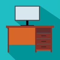 Computer desk flat icon vector