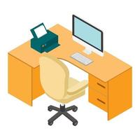 Computer desk workplace isometric 3d vector