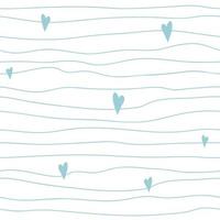 Baby boy blue seamless pattern Scandinavian childish style Cute irregular stripes with hearts Hand drawn simple texture Light bue background baby shower Repeat abstract template Vector illustration.