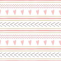 conjunto de lindos patrones abstractos dibujados a mano rosa sin costuras rayas horizontales corazones rosados fondo vectorial líneas geométricas irregulares infantiles bebé niña ilustración pastel trazo hermosos diseños pastel. vector