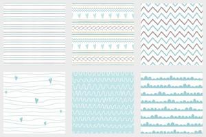 Baby boy shower blue collection Hand drawn seamless pattern set Blue simple textures background fabric cloth Stripes lines zig zag stroke irregular graphic childish design Cute vector illustration.