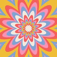 Trippy Infinite Flower optical illusion background design in bright groovy colors. Contour vector illustration.