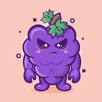 mascota de personaje de fruta de uva seria con expresión enojada dibujos animados aislados en diseño de estilo plano vector