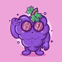 mascota de personaje de fruta de uva inteligente con expresión de pensamiento dibujos animados aislados en diseño de estilo plano vector