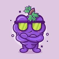 linda mascota de personaje de fruta de uva con expresión fresca dibujos animados aislados en diseño de estilo plano vector