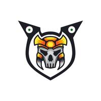 samurai skull logo or symbol with protective frame vector