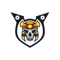 logotipo o símbolo del cráneo samurai con marco protector vector