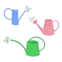 Set of multi-colored watering cans. Trendy home decor vector