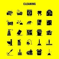 Cleaning Solid Glyph Icons Set For Infographics Mobile UXUI Kit And Print Design Include Brush Brushing Clean Scrub Plunger Restroom Toilet Tool Icon Set Vector