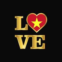 Love typography Vietnam flag design vector Gold lettering