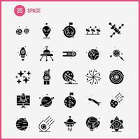 conjunto de iconos de glifo sólido espacial para infografías kit uxui móvil y diseño de impresión incluyen cohete transporte espacial luna planeta espacio nave espacial telescopio conjunto de iconos vector