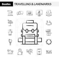 Travelling And Landmarks Hand Drawn Icon for Web Print and Mobile UXUI Kit Such as File Location Map Transport Chat Chatting Text Transport Pictogram Pack Vector