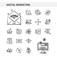 Digital Marketing hand drawn Icon set style isolated on white background Vector