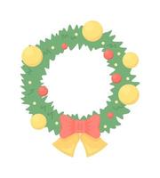 Christmas wreath with bell semi flat color vector object. Editable element. Full sized item on white. Christmas festive decor simple cartoon style illustration for web graphic design and animation