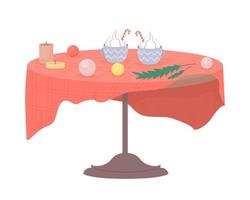 Festive table with Christmas ornaments, food semi flat color vector object. Editable element. Full sized item on white. Simple cartoon style illustration for web graphic design and animation