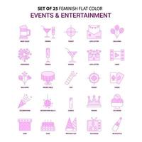 conjunto de 25 eventos femeninos y entretenimiento conjunto de iconos de color rosa plano vector