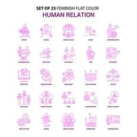 conjunto de 25 conjunto de iconos rosa de color plano de relación humana femenina vector