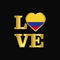 amor tipografía colombia bandera diseño vector oro letras