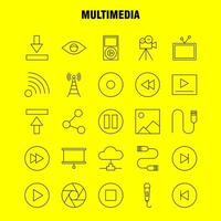 icono de línea multimedia para impresión web y kit de uxui móvil, como micrófono de medios, control de sonido, vector de paquete de pictogramas de medios de avance rápido