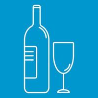 Wine bottle and glass thin line icon vector