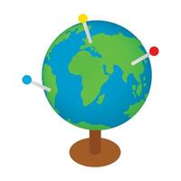 Globe with markers isometric 3d icon vector