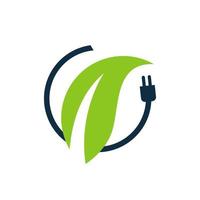 Green energy electric plugs and leaves logo vector icon design template