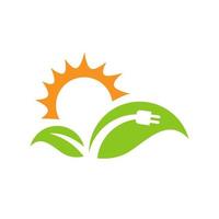plantilla de diseño de icono de vector de logotipo de enchufes eléctricos de energía verde y hojas