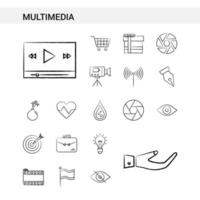 Multimedia hand drawn Icon set style isolated on white background Vector