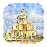 Les Invalides Paris France Watercolor sketch hand drawn illustration vector