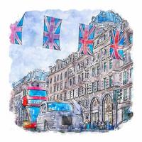 Regent Street London Watercolor sketch hand drawn illustration vector