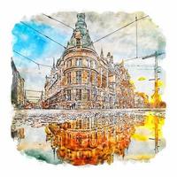 Antwerpen Begium Watercolor sketch hand drawn illustration vector