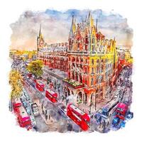 London United Kingdom Watercolor sketch hand drawn illustration vector