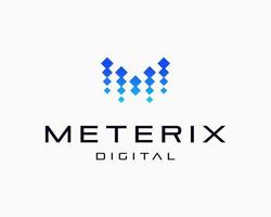 letra m tecnología innovación pixel digital conexión matriz futurista moderno vector logo diseño