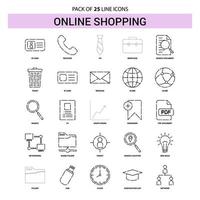 conjunto de iconos de línea de compras en línea 25 estilo de contorno discontinuo vector