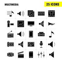 Multimedia Solid Glyph Icon for Web Print and Mobile UXUI Kit Such as Mobile Phone Smartphone Call Camera File Photo Slide Pictogram Pack Vector