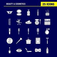 Beauty And Cosmetics Solid Glyph Icon for Web Print and Mobile UXUI Kit Such as Bowl Food Kitchen Beauty Cosmetic Makeup Powder Puff Pictogram Pack Vector