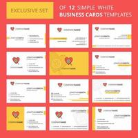 Set of 12 Heart Creative Busienss Card Template Editable Creative logo and Visiting card background vector