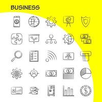 Business Hand Drawn Icons Set For Infographics Mobile UXUI Kit And Print Design Include Internet Globe Global Communication Mouse Computer Device Pointer Eps 10 Vector