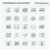 programación y desarrollo 25 iconos de doodle conjunto de iconos de negocios dibujados a mano vector