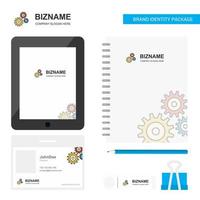 Gear setting Business Logo Tab App Diary PVC Employee Card and USB Brand Stationary Package Design Vector Template