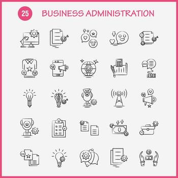 Business Administration Hand Drawn Icons Set For Infographics Mobile UXUI Kit And Print Design Include School Bag Bag School Education Document Setting File Eps 10 Vector