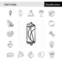 Set of 17 Fast food handdrawn icon set vector