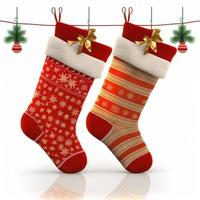 3d christmas stockings on isolated white background. Holiday, celebration, december, merry christmas photo