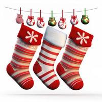 3d christmas stockings on isolated white background. Holiday, celebration, december, merry christmas photo