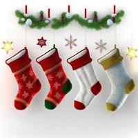 3d christmas stockings on isolated white background. Holiday, celebration, december, merry christmas photo