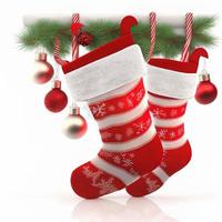 3d christmas stockings on isolated white background. Holiday, celebration, december, merry christmas photo