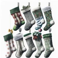 3d christmas stockings on isolated white background. Holiday, celebration, december, merry christmas photo