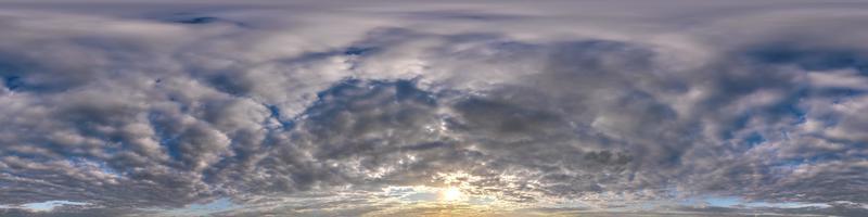 evening dark pink blue sky hdr 360 panorama with white beautiful clouds in seamless projection with zenith for use in 3d graphics or game development as sky dome or edit drone shot for sky replacement photo