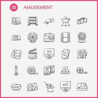 Amusement Hand Drawn Icon for Web Print and Mobile UXUI Kit Such as Entertainment Movie Oscar Award 3d Display Monitor Preview Pictogram Pack Vector